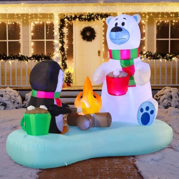 ⚡6 FT Christmas Inflatable Fire Bear and Penguin with Campfire Decoration - Picture 5 of 8